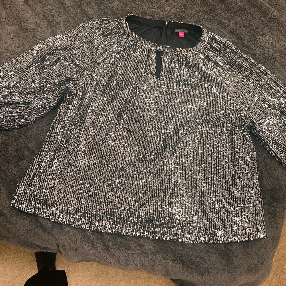 Sparkling Silver Sequin Blouse vince camuto